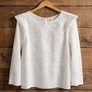 THE KOOPLES Women's Ruffle Eyelet Top - French 3 NWT